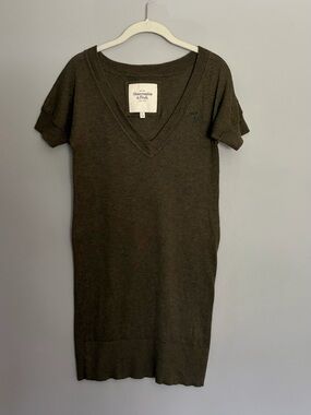 Y2K Abercrombie And Fitch Sweater Dress Sz M Olive Green Moose Cotton Silk Knit